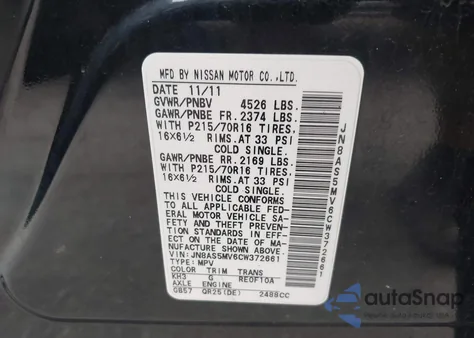 2012 Nissan Rogue S/Sv from USA, damaged, VIN JN8AS5MV6CW372661